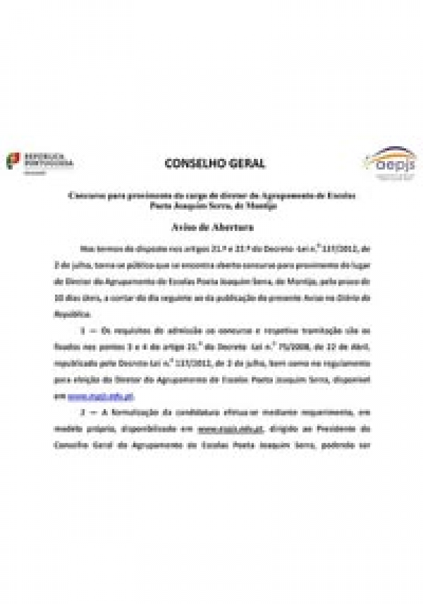 Conselho Geral – Abertura do procedimento concursal para recrutamento do diretor