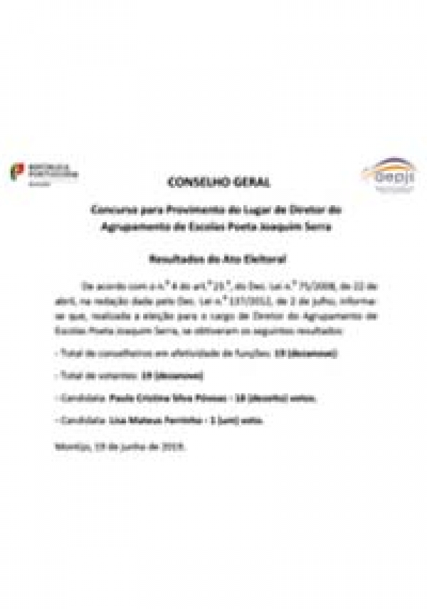 Conselho Geral – Procedimento Concursal para Recrutamento do Diretor – Resultados do Ato Eleitoral