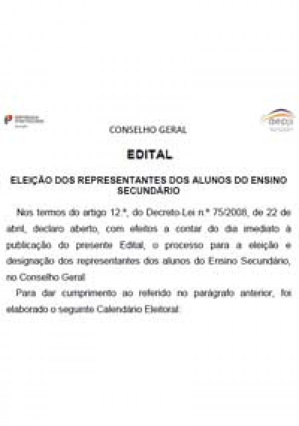 Conselho Geral – Eleição dos Representantes dos alunos do Ensino Secundário