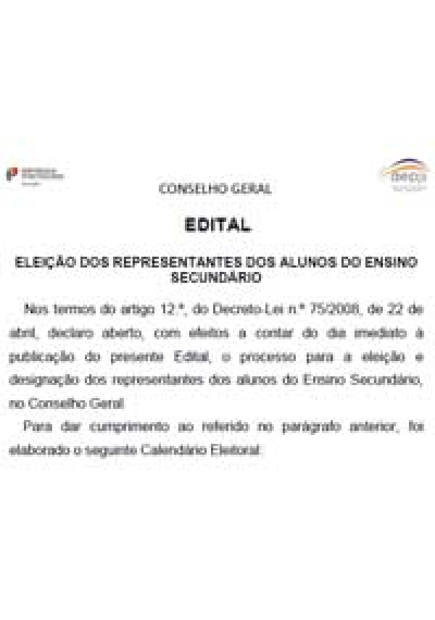 Conselho Geral – Eleição dos Representantes dos alunos do Ensino Secundário