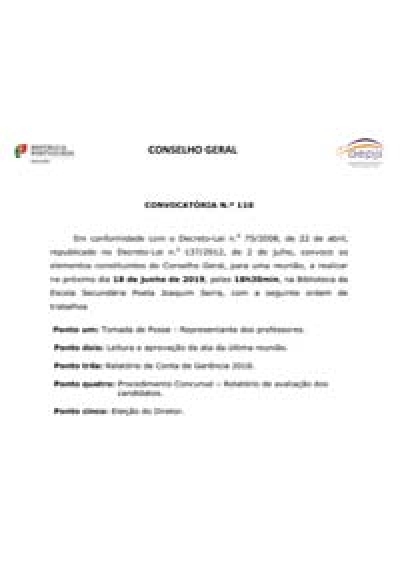 Convocatória – Conselho Geral – 18 de junho de 2019