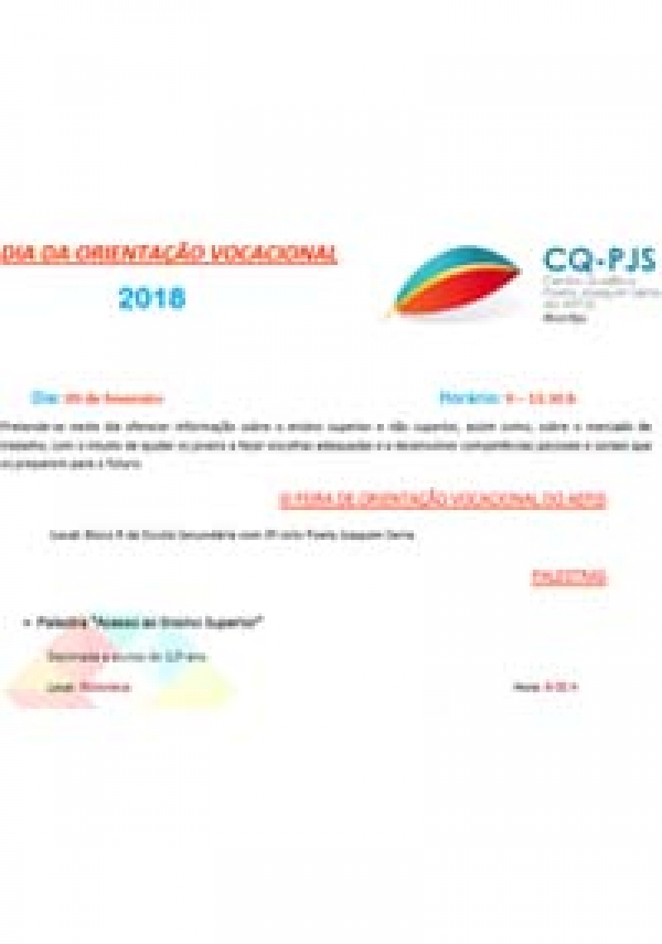 DIA DA ORIENTAÇÃO VOCACIONAL – 2018