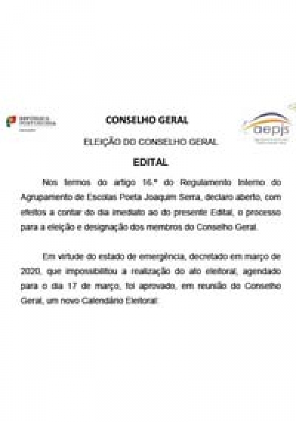 Novo Edital para a Eleição do Conselho Geral